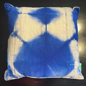 Authentic, handmade, blue and cream African Mudcloth pillow.